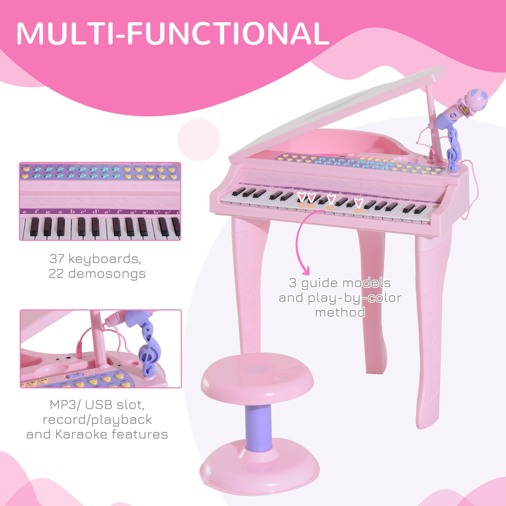 MULTI-FUNCTIONAL

- 37 keyboards, 22 demosongs
- 3 guide models and play-by-color method
- MP3/USB slot, record/playback and Karaoke features