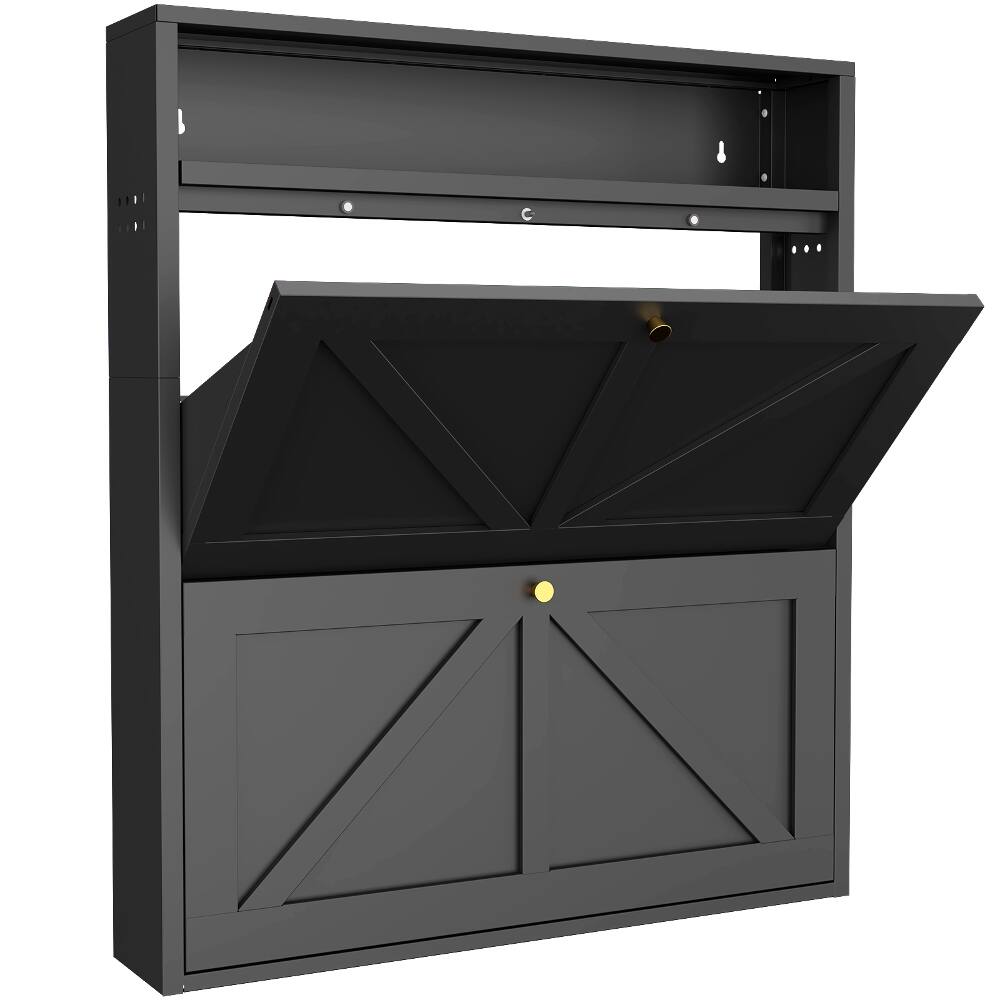 Left. Loheer - Loheer Black Metal Shoe Cabinet Wall Mounted Shoe Organizer Narrow Slim Hidden Shoe Rack - Black.