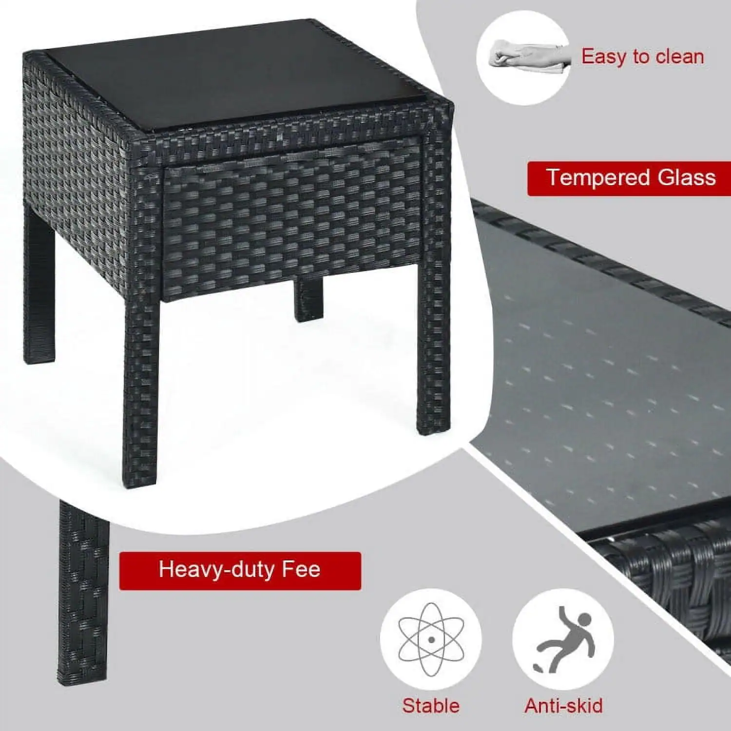 Easy to clean  
Tempered Glass  
Heavy-duty Fee  
Stable  
Anti-skid