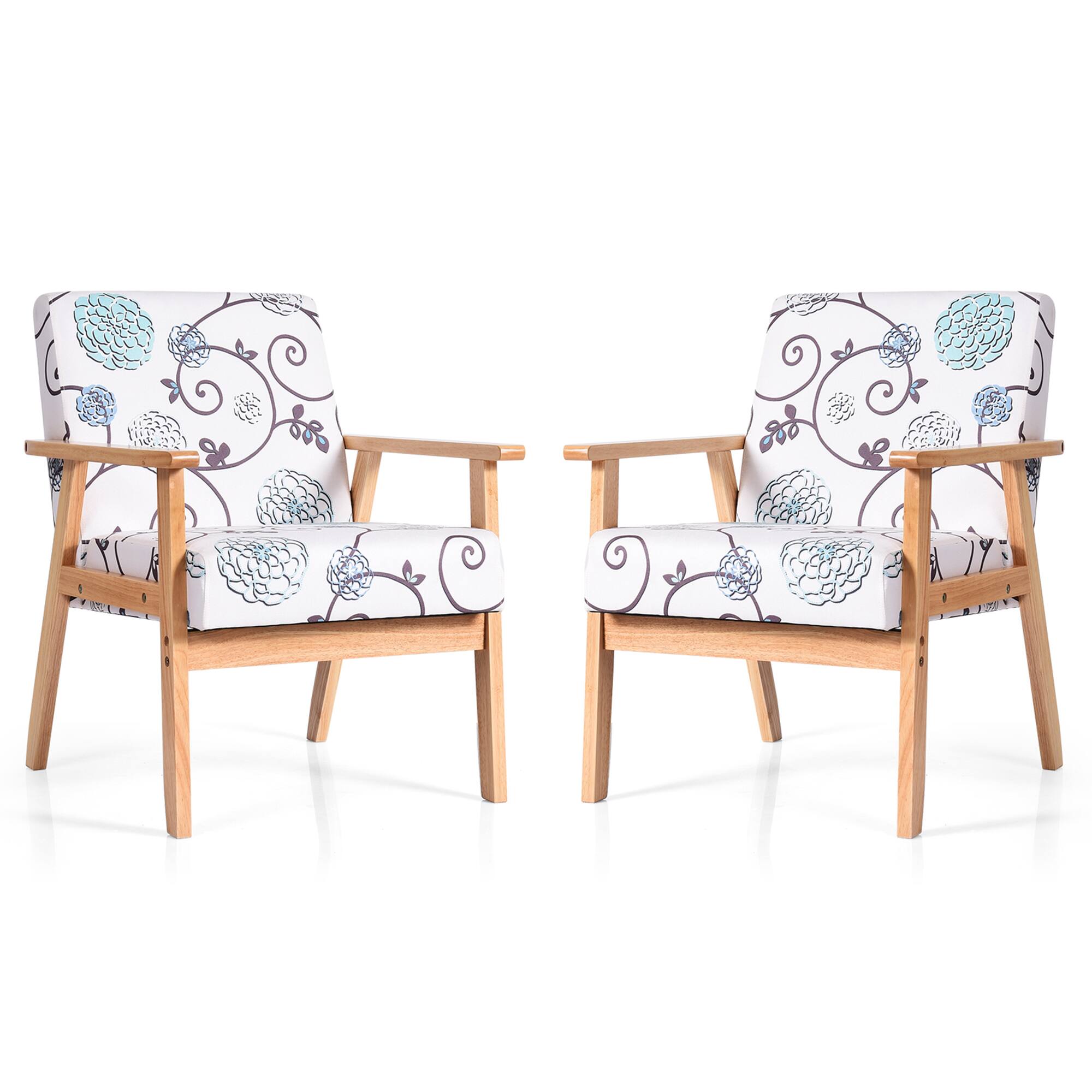 Alt View 12. Costway - Accent Upholstered Home Office Chair with Wooden Frame (Set of 2) - White.