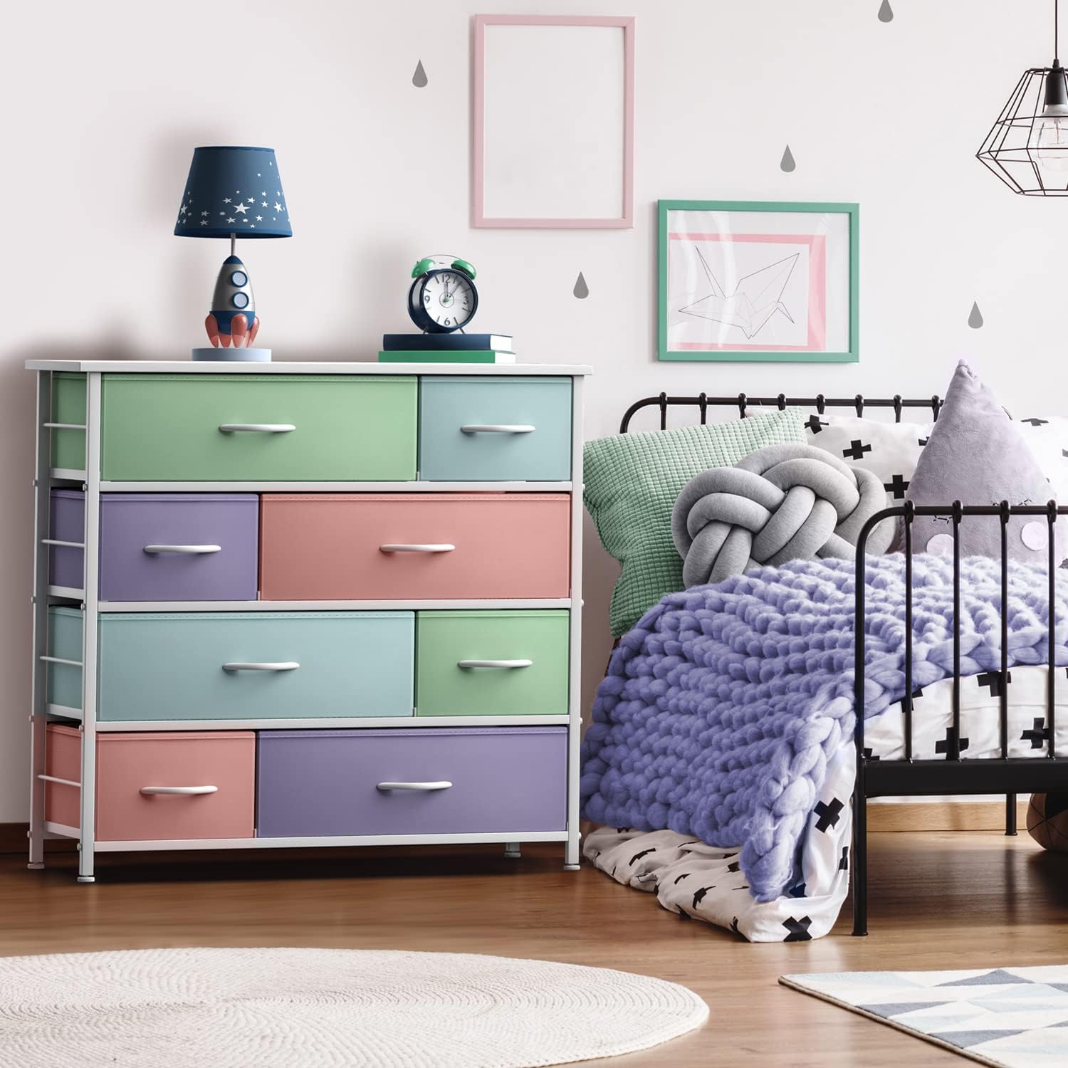 Angle. Sorbus - Sorbus Dresser with 8 Drawers - Storage Chest Organizer with Steel Frame, Wood Top, Handles, Fabric Bins - Pastel.
