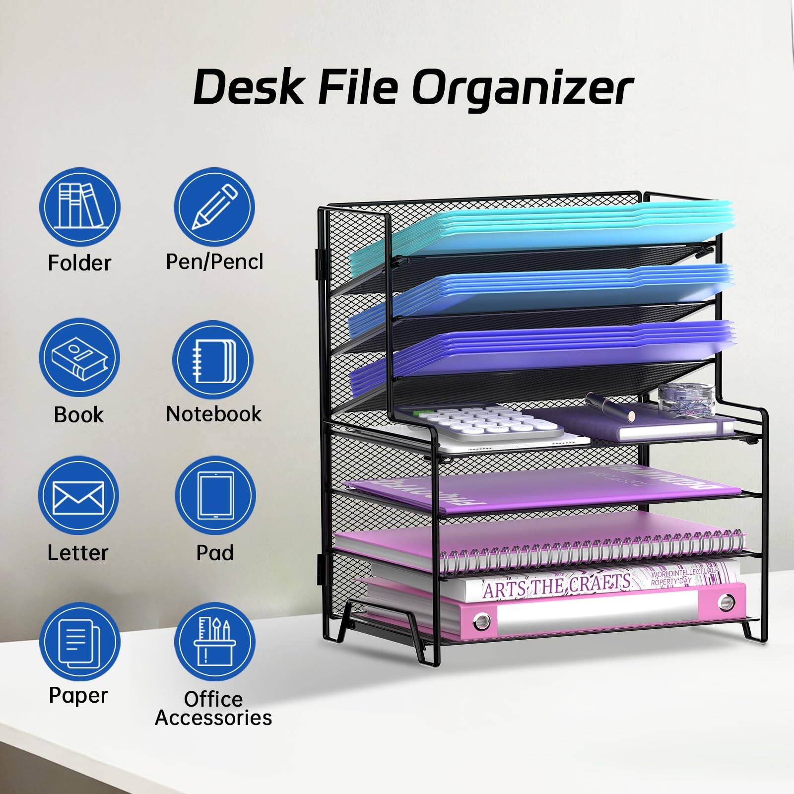 Desk File Organizer

- Folder
- Pen/Pencil
- Book
- Notebook
- Letter
- Pad
- Paper
- Office Accessories