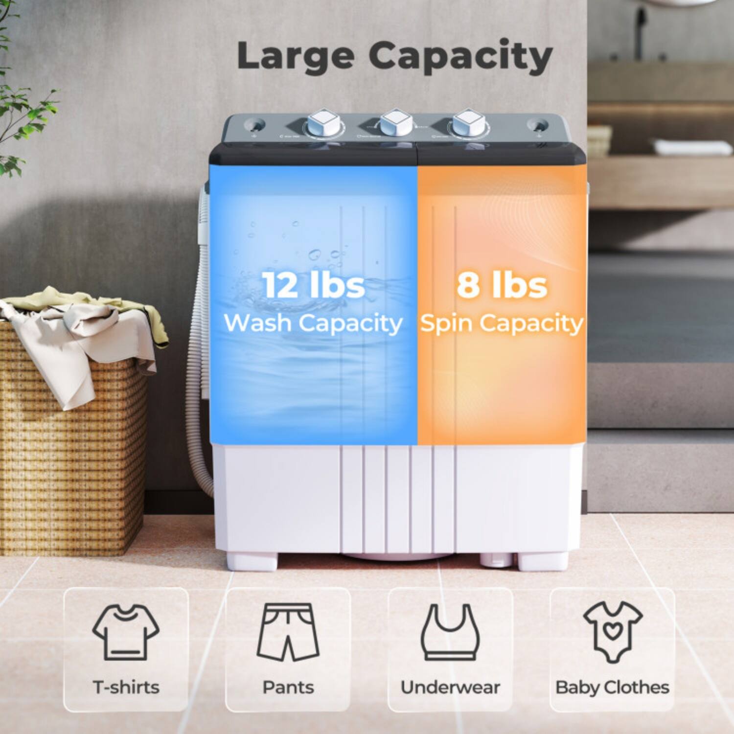 LUCKY ONE Freestanding Portable Washing Machine Washer with Built
