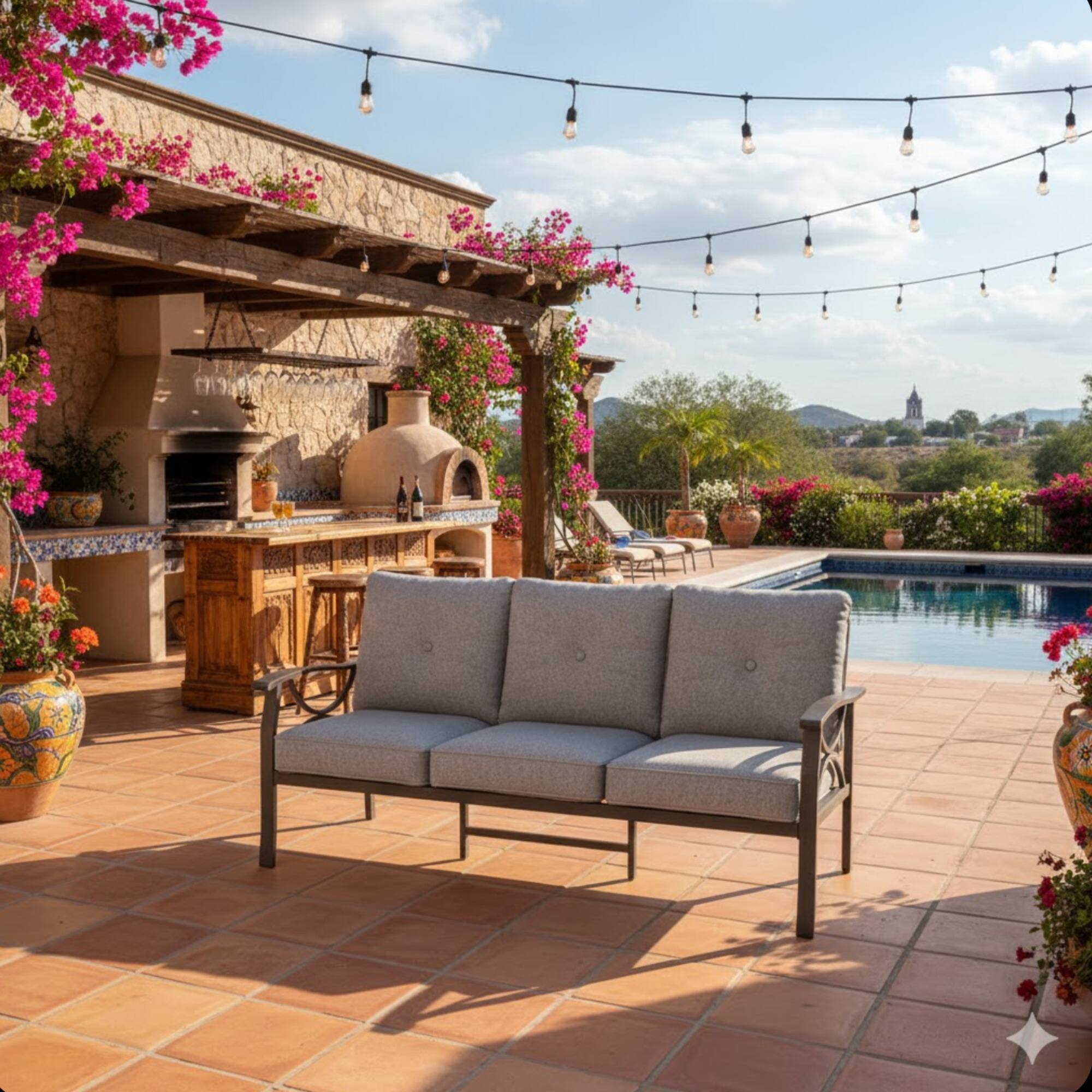 Left. Mondawe - 70 Inches All-Weather Metal 3-Seat Patio Sofa with Cushions - Gray+ khaki.