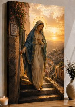 FC Design - Large Nuestra Senora Sunset Prayer Wall Art Canvas Print 24x36" Sacred Spanish Village Catholic Home Decor - MultiColor
