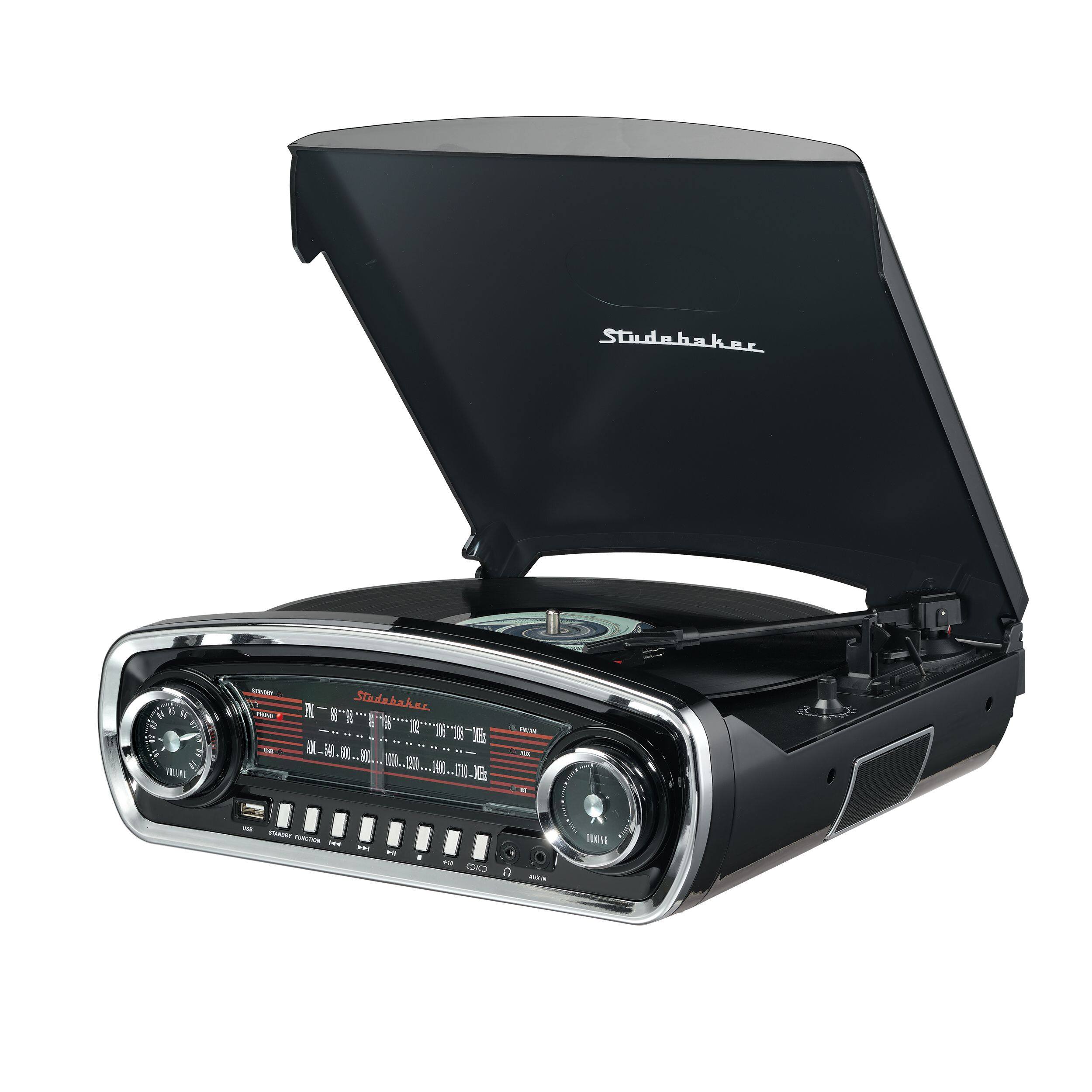Studebaker - SB6057B 3-Speed Turntable with Bluetooth Receiver and AM/FM Radio - Black