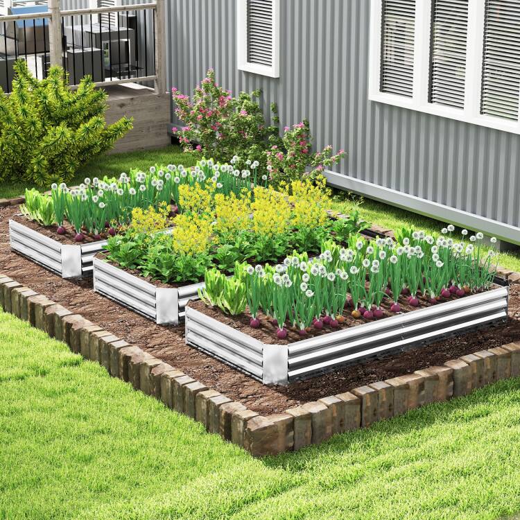 Alt View 1. SlickBlue - Galvanized Steel Raised Garden Bed with Open Base for Vegetables and Flowers - Silver.