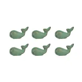 J.D. Yeatts - Set of 6 Verdigris Cast Iron Whale Drawer Pulls Decorative Bathroom Cabinet Knobs - Green