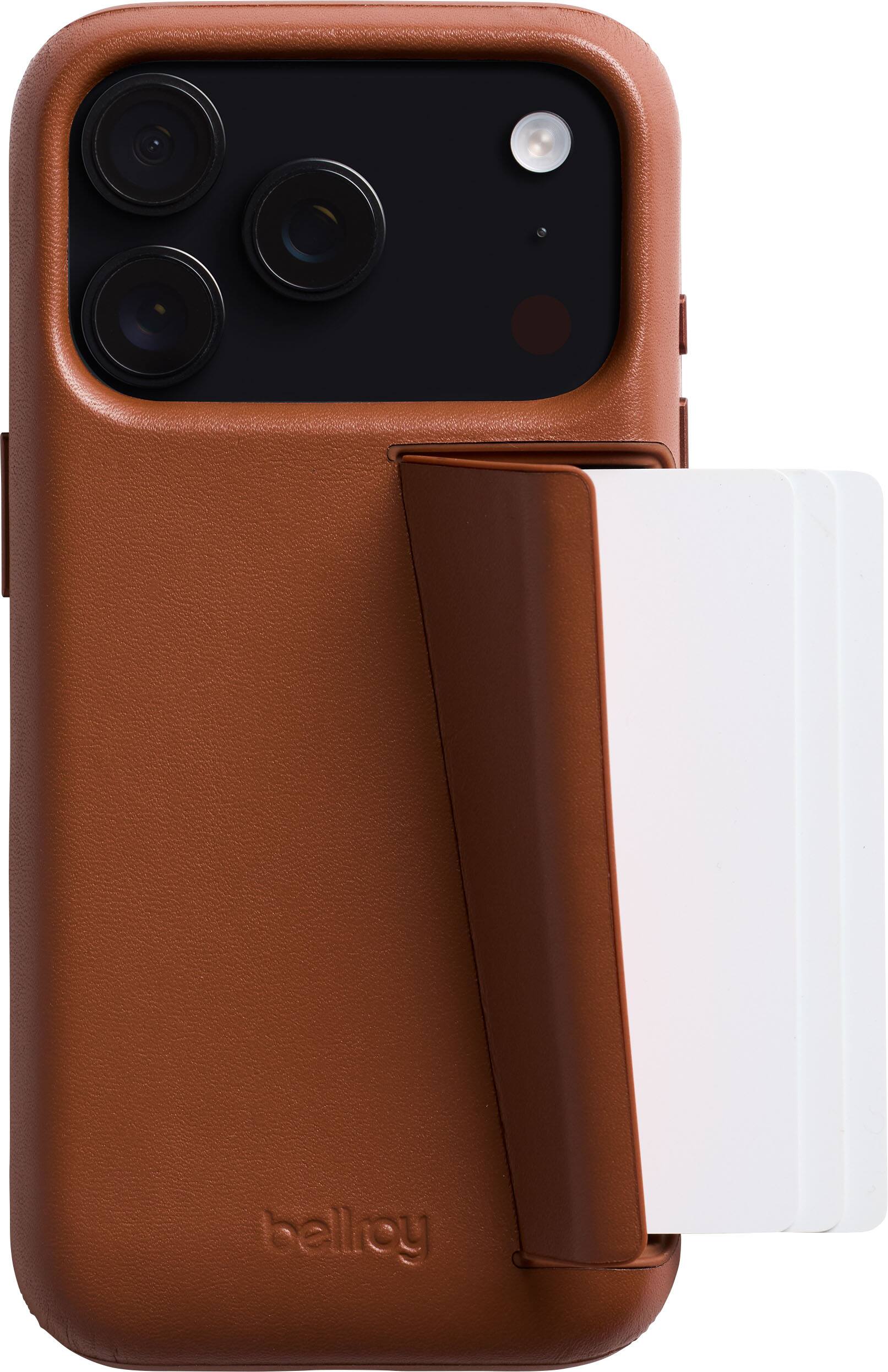 Front. Bellroy - iPhone 17 Pro Max Premium Leather 3 Card Phone Case - Rust.