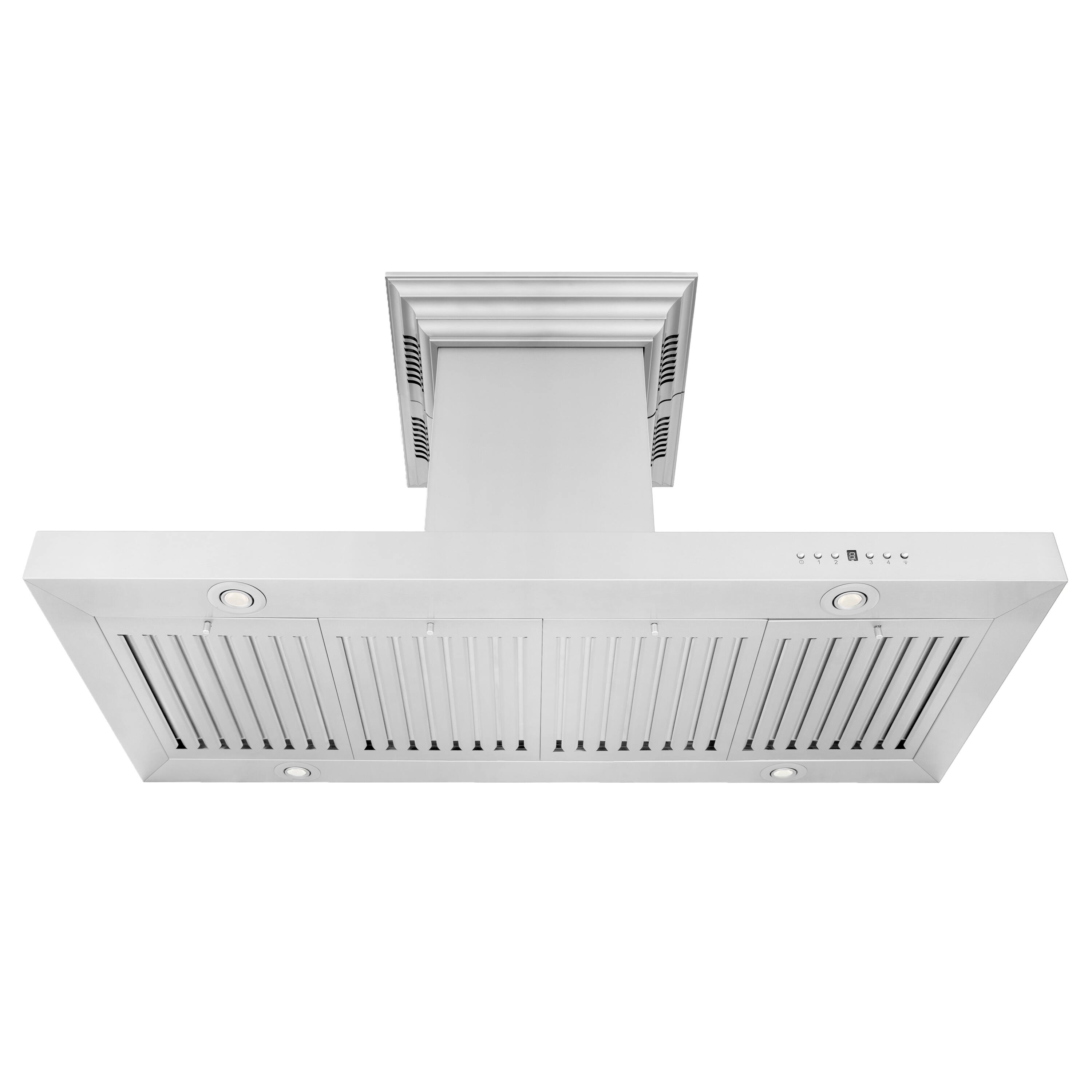 Left. ZLINE - 42 in. ZLINE CrownSound™Ducted Vent Island Mount Range Hood in Stainless Steel with Built-in Bluetooth Speakers - Stainless steel.
