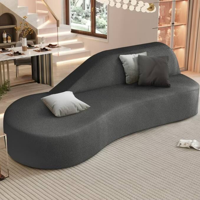 Front. Aukfa - 91" Curved Chaise Couch Memory Foam Sofa - Installation Free, Velvet Fabric for Home Office - Gray.