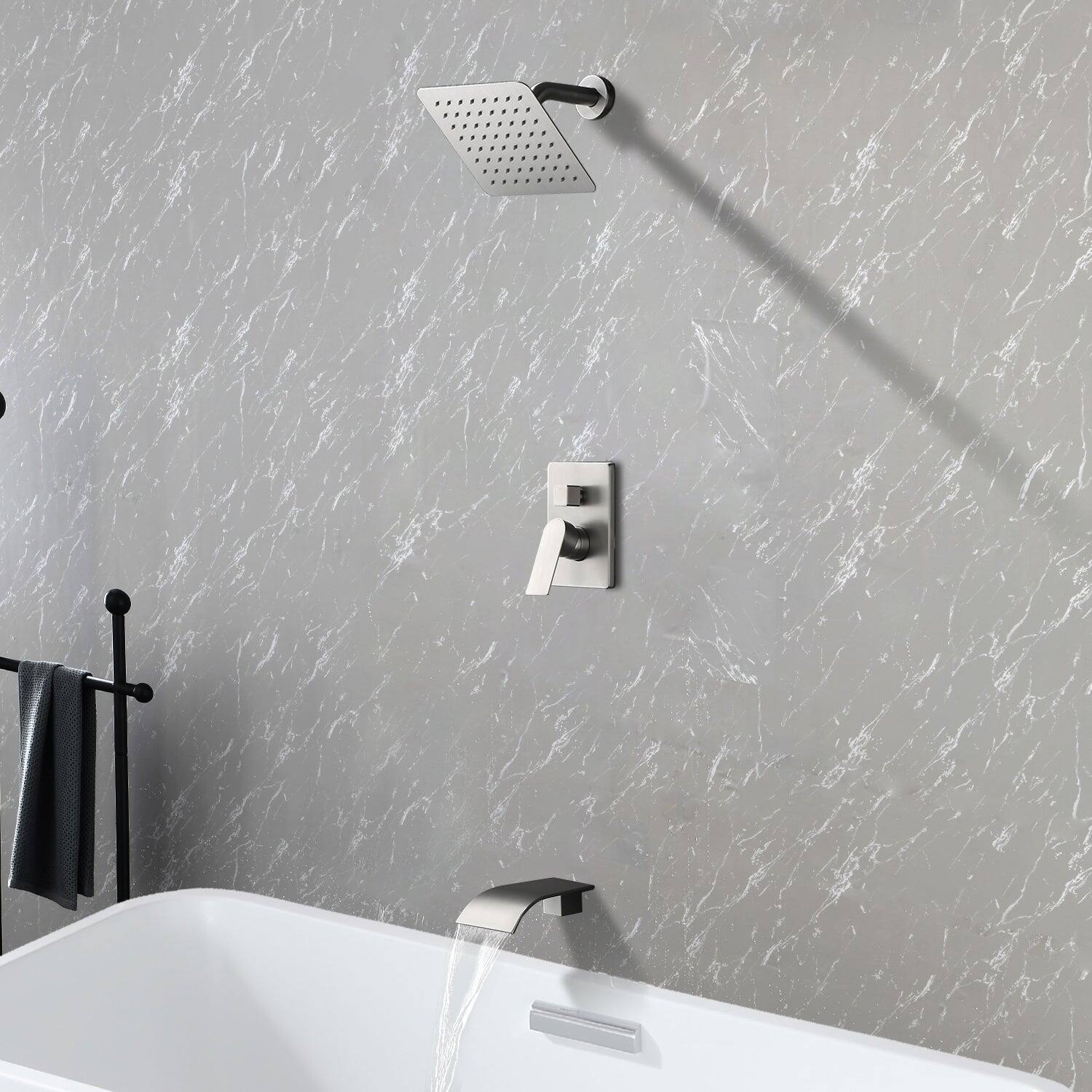 Alt View 9. Boyel Living - Single Handle 1 Spray Tub and Shower Faucet with 8 Inch Square Fixed Shower in Brushed Nickel Valve Included - Brushed Nickel.