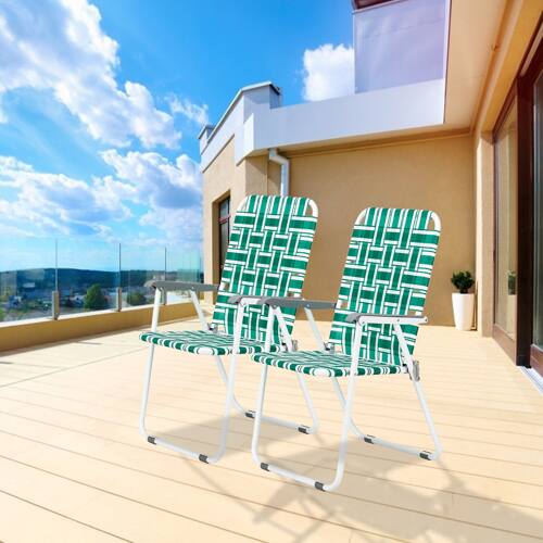 Alt View 7. Winado - 2PCS 37in Portable Folding Beach Chairs, Patio Lawn Webbed Strap Camping Chairs for Indoor/Outdoor Yard Garden Beach - Light Green Stripe.