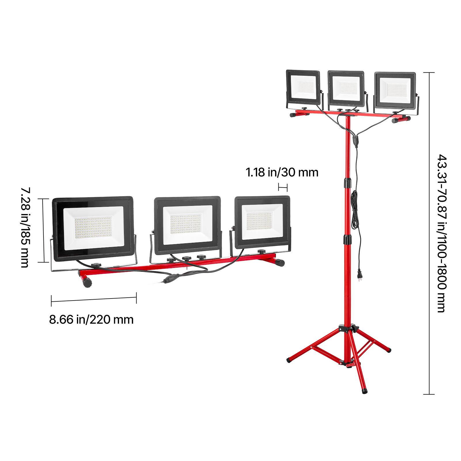 - Width: 8.66 in / 220 mm
- Height: 1.18 in / 30 mm
- Depth: 7.28 in / 185 mm
- Adjustable Height: 43.31-70.87 in / 1100-1800 mm