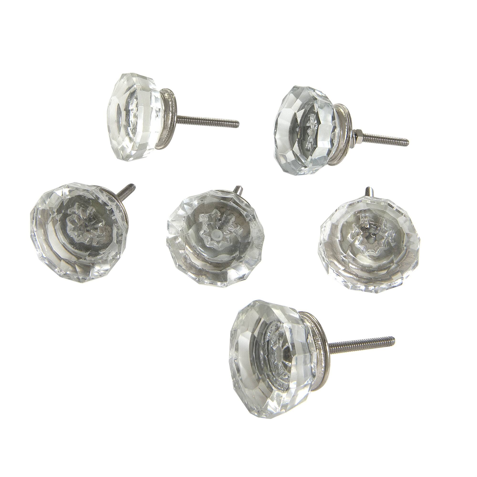 Front. TX USA Corporation - Glass Faceted Knob Clear Set of 6 - Clear.