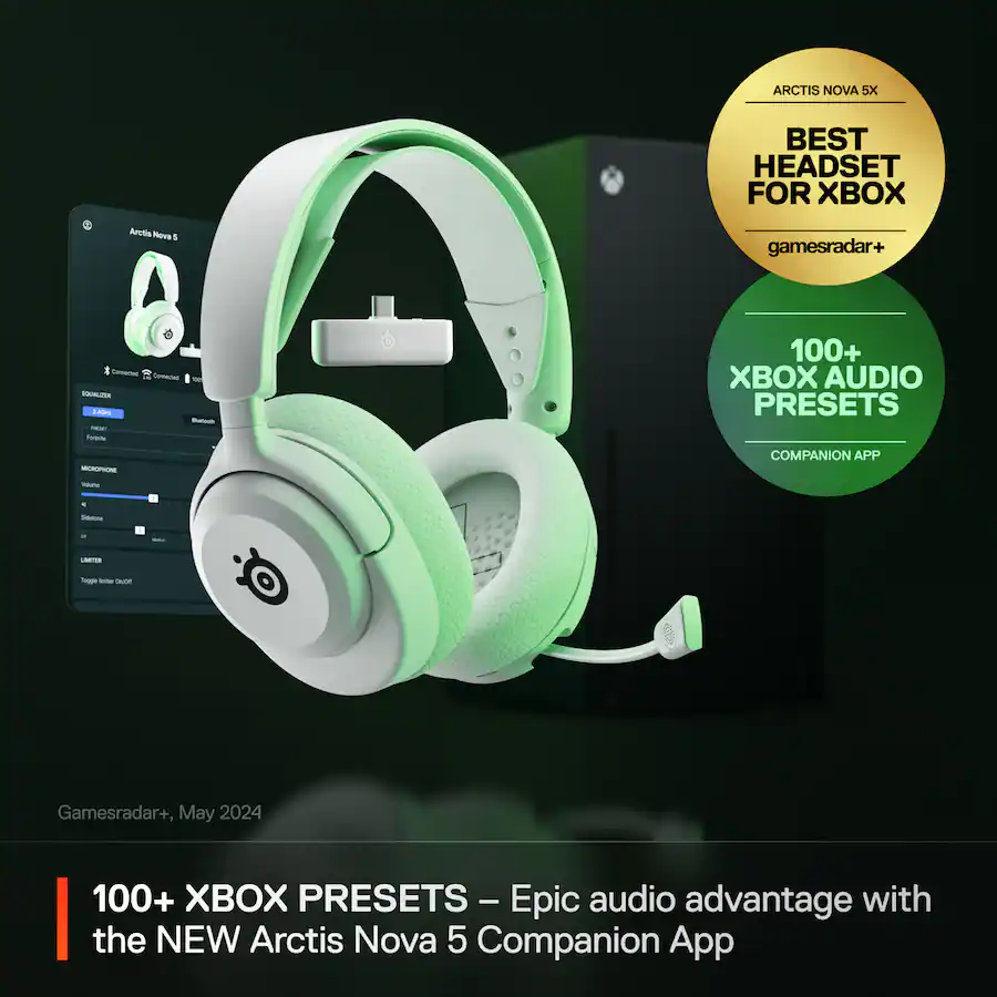 SteelSeries Arctis Nova 5X Wireless gamingheadset voor meerdere systemen- Neodymium magneet drivers- 100 audio presets- 60H accuduur- 2,4-GHz Bluetooth- ClearCast Gen2.X-mic- PS5,PC,Switch 2, mobiel SteelSeries Arctis Nova 5X Wireless gamingheadset voor meerdere systemen- Neodymium magneet drivers- 100 audio presets- 60H accuduur- 2,4-GHz Bluetooth- ClearCast Gen2.X-mic- PS5,PC,Switch 2, mobiel