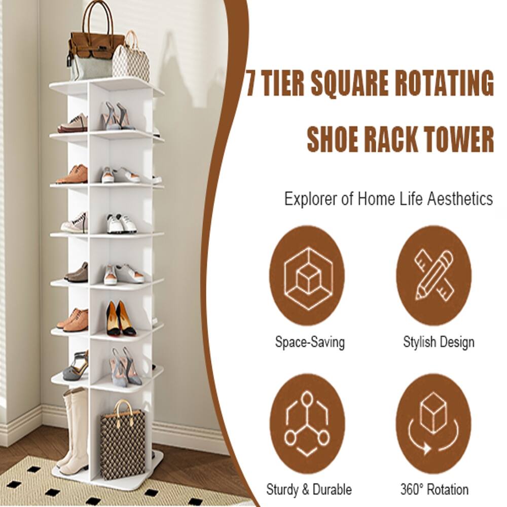 7 Tier Square Rotating Shoe Rack Tower

Explorer of Home Life Aesthetics

- Space-Saving
- Stylish Design
- Sturdy & Durable
- 360° Rotation