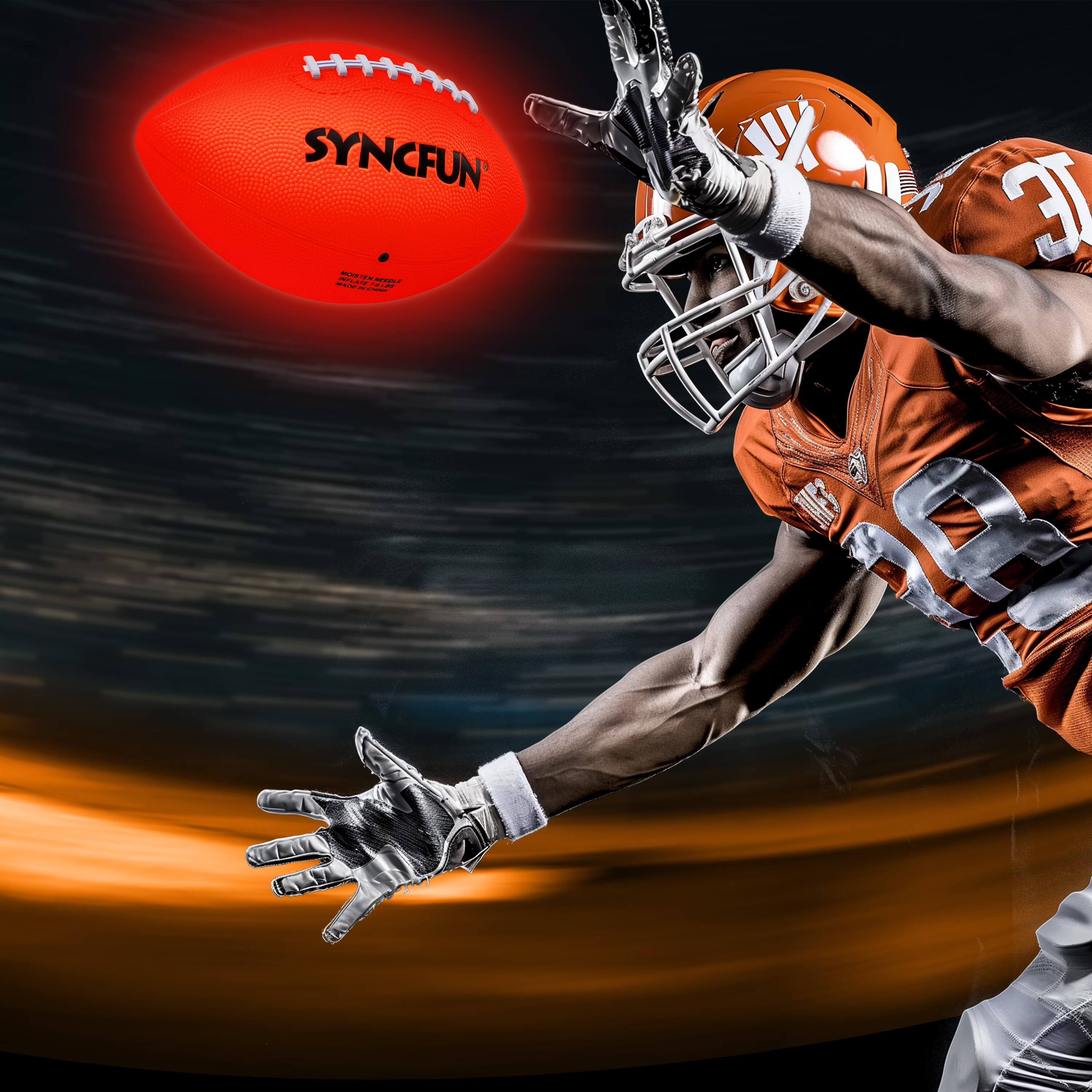 Left. Joyfy - Light Up Football for Night Play, Glow in the Dark LED Ball with Pump & Batteries for Outdoor Sports Gift.