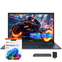 ASUS - Vivobook 14 14" LED FHD Laptop,Intel Core 5 120U,16GB RAM,1TB SSD+1TB Docking Station Set,Win 11 Pro - Blue