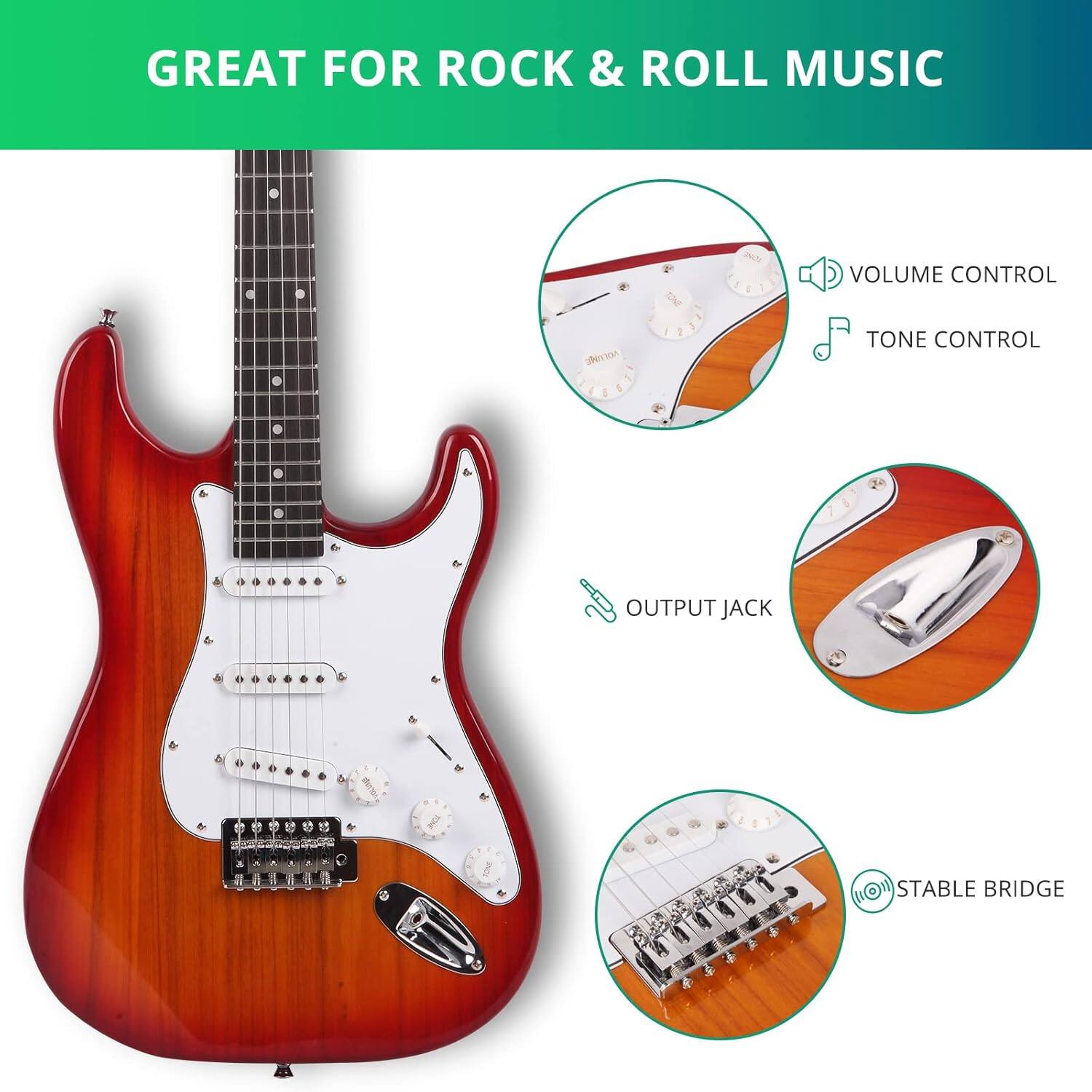 GREAT FOR ROCK & ROLL MUSIC

- VOLUME CONTROL
- TONE CONTROL
- OUTPUT JACK
- STABLE BRIDGE