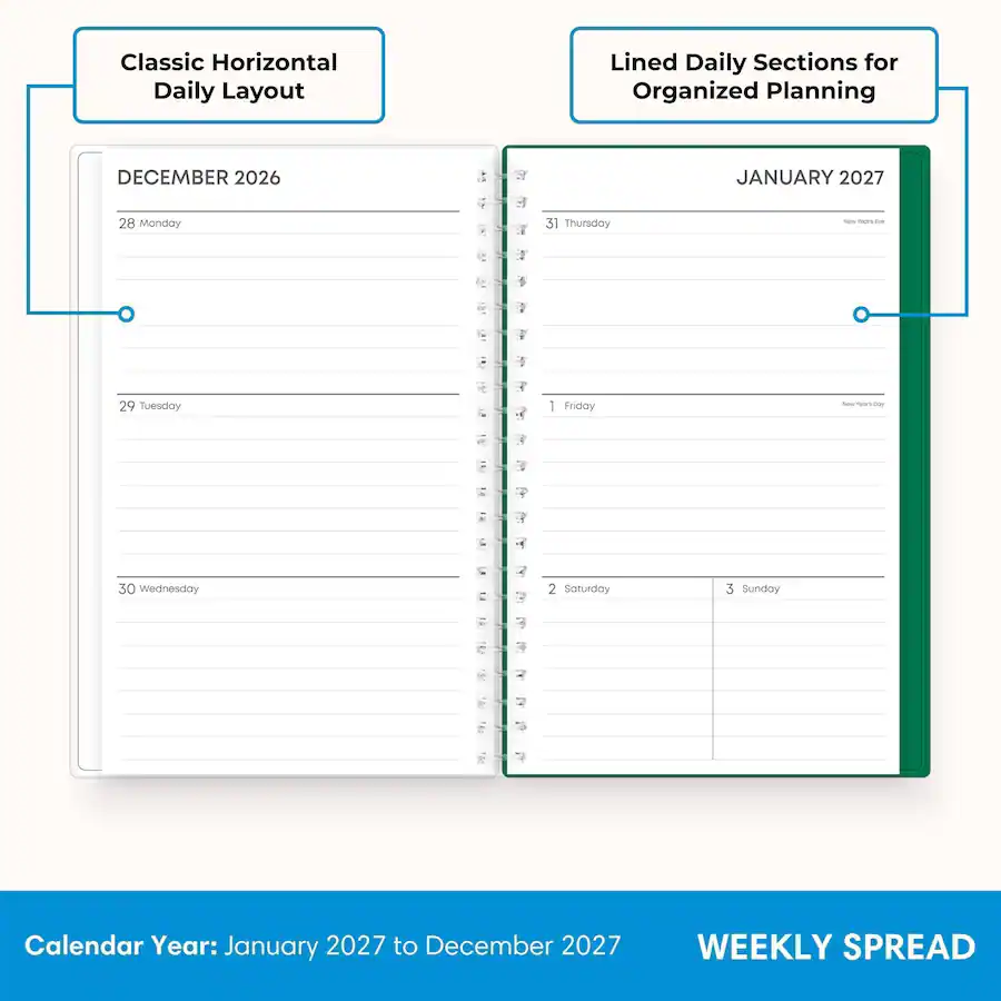 Weekly Layout Horizontal Blue Sky 2027 Weekly & Monthly Planner Calendar, 5