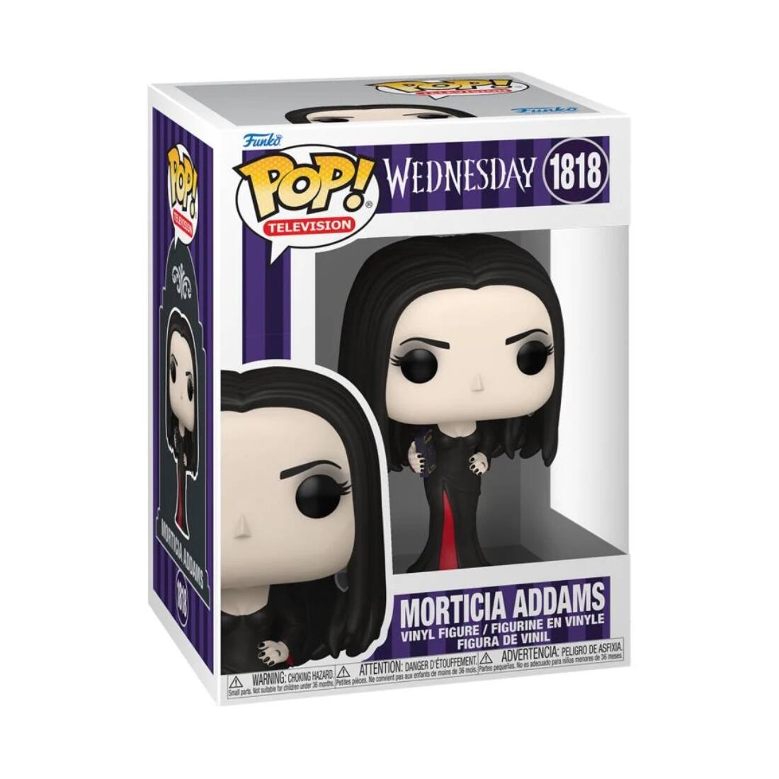 FP FORLA  
Funko POP!  
TELEVISION  

WEDNESDAY 1818  

MORTICIA ADDAMS  
VINYL FIGURE / FIGURINE EN VINYLE / FIGURA DE VINIL / FIGURA DE ASFIA  

WARNING: CHOKING HAZARD - Small parts. Not for children under 3 years.  
ATTENTION: DANGER D'ÉTOUFFEMENT - Petits éléments. Ne convient pas aux enfants de moins de 3 ans.
