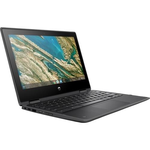 Angle. HP - Chromebook x360 11 G3 EE 11.6" Touch 4GB 32GB eMMC Celeron® N4020 1.1GHz, Chalkboard - Gray.