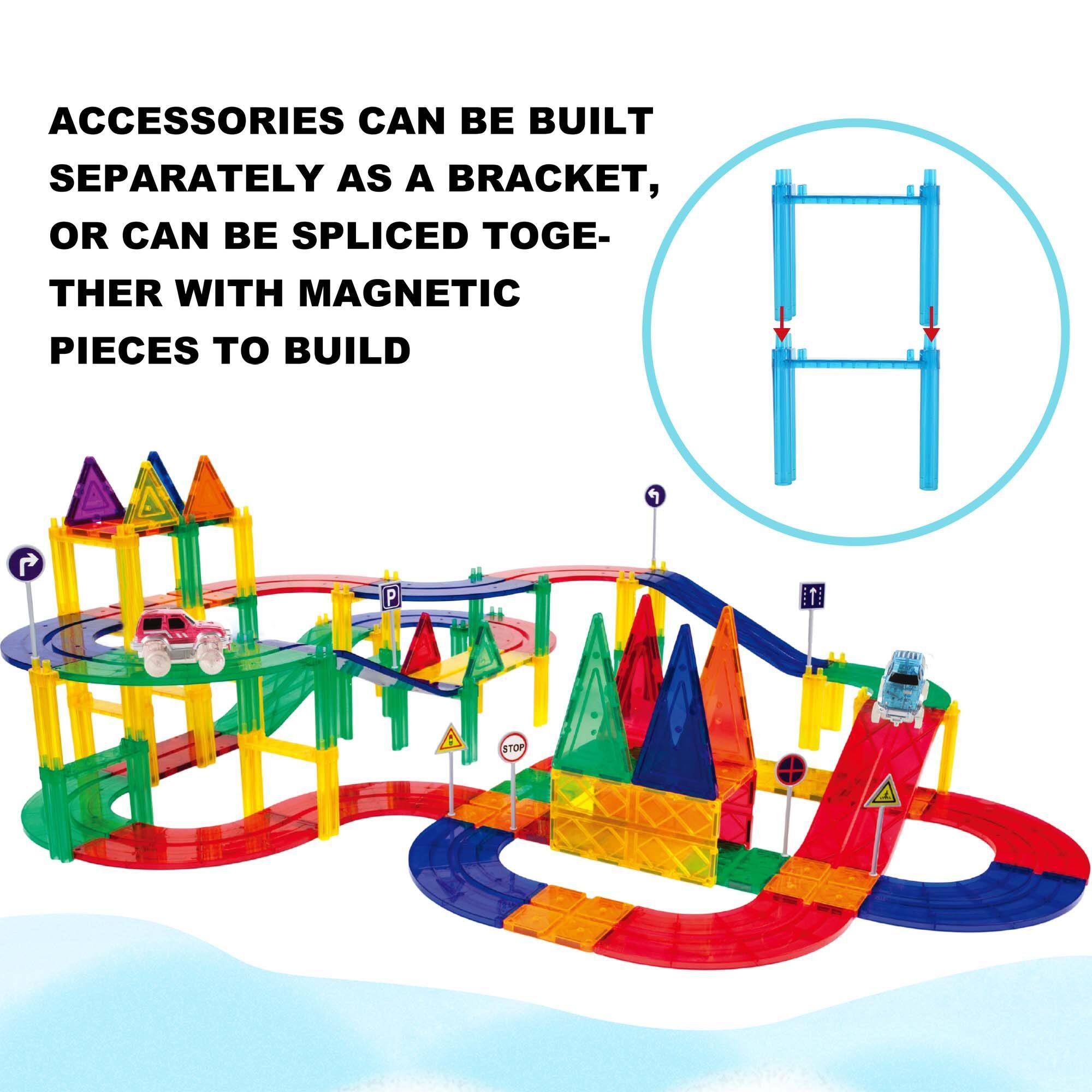 ACCESSORIES CAN BE BUILT SEPARATELY AS A BRACKET, OR CAN BE SPLICED TOGETHER WITH MAGNETIC PIECES TO BUILD