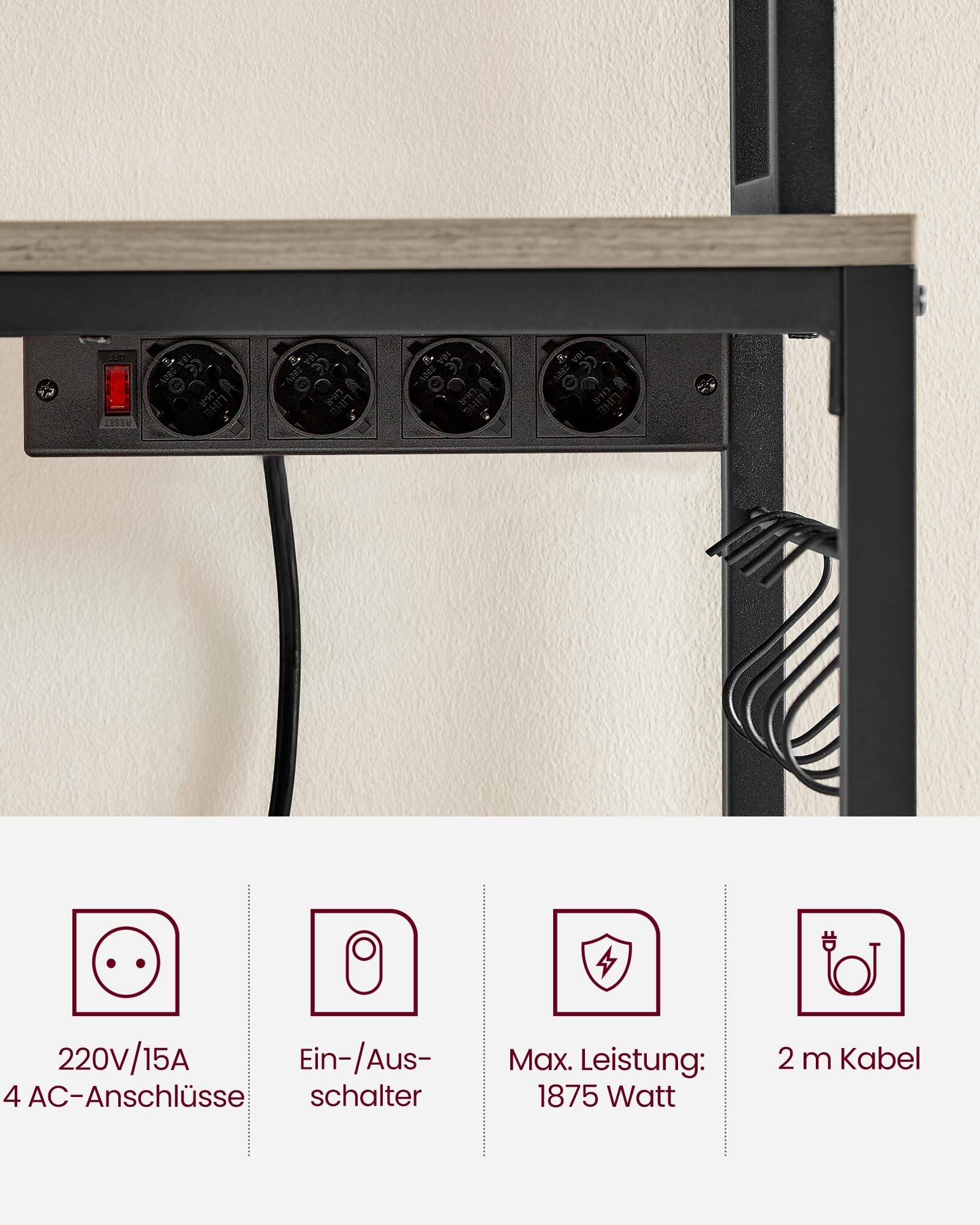 ESECH T  
VDI n O  
220V/15A  
Ein-/Aus-Schalter  
4 AC-Anschlüsse  
Max. Leistung: 1875 Watt  
2 m Kabel