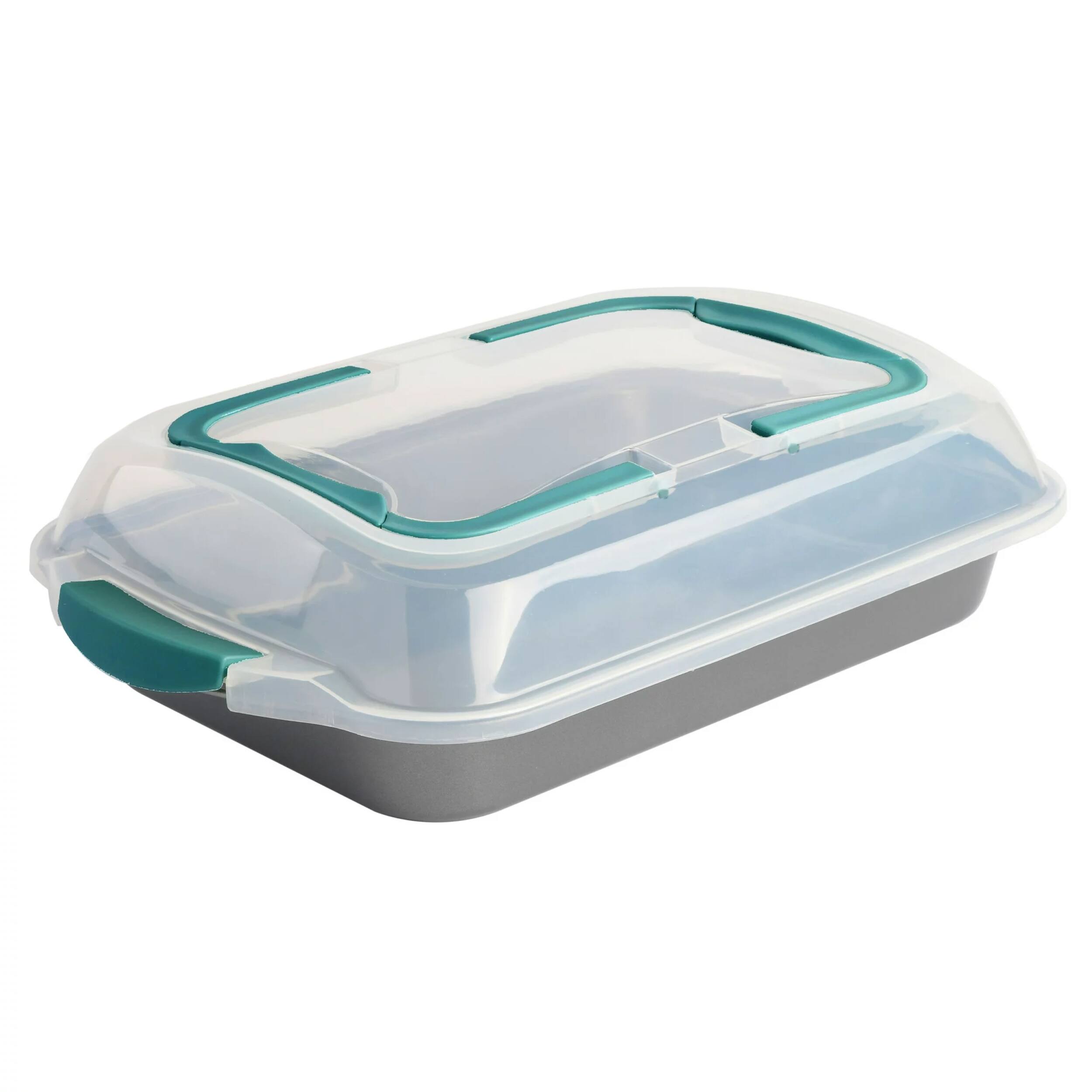 Front. Gibson - Spice By Tia Mowry 13 x 9 Inch Rectangle Carbon Steel Roaster With Carrier in Teal - Teal.