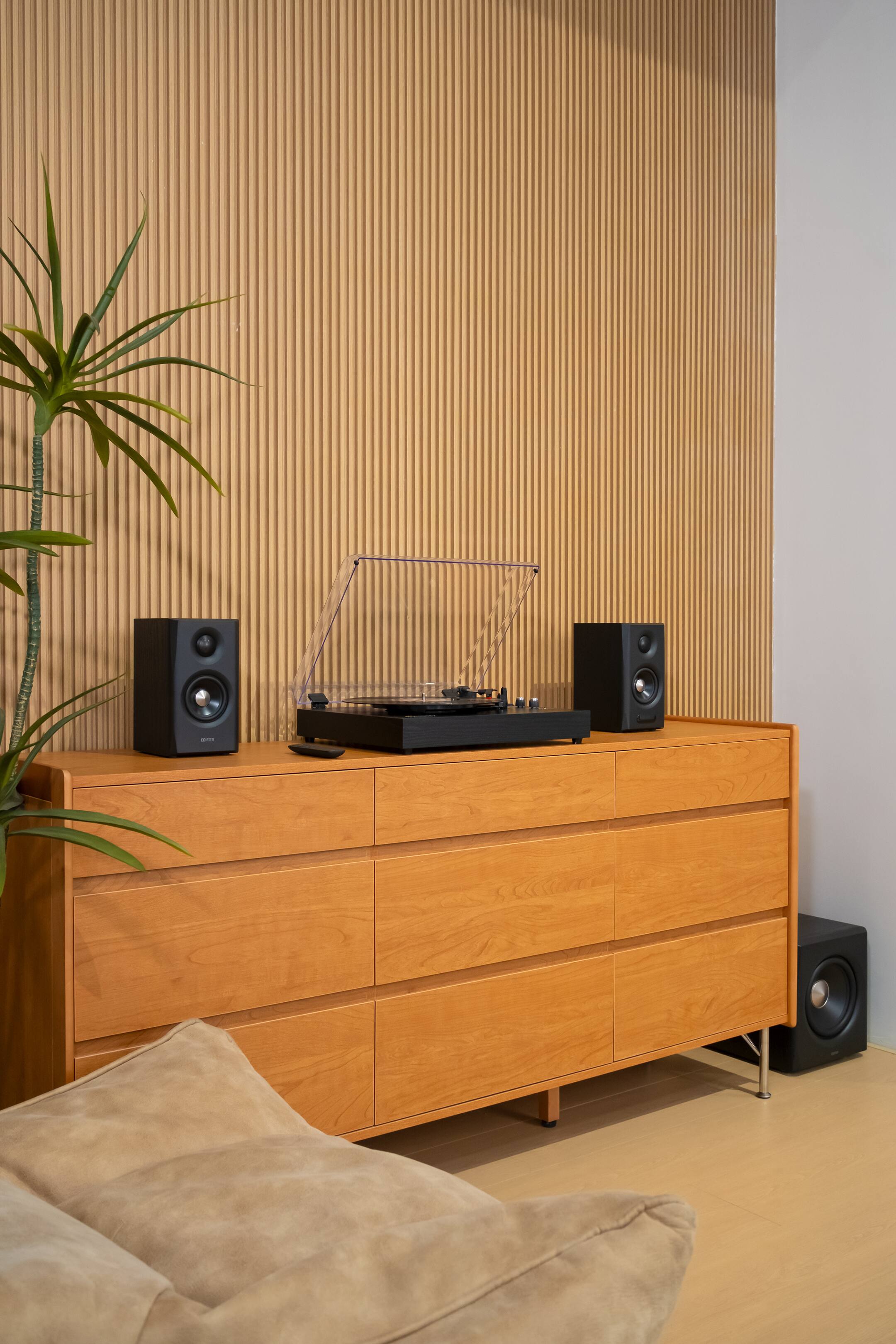 Alt View 2. Edifier - S355DB Tri-amped 2.1 speaker system with wireless subwoofer, high-fidelity sound and versatile connectivity, Black - Black.