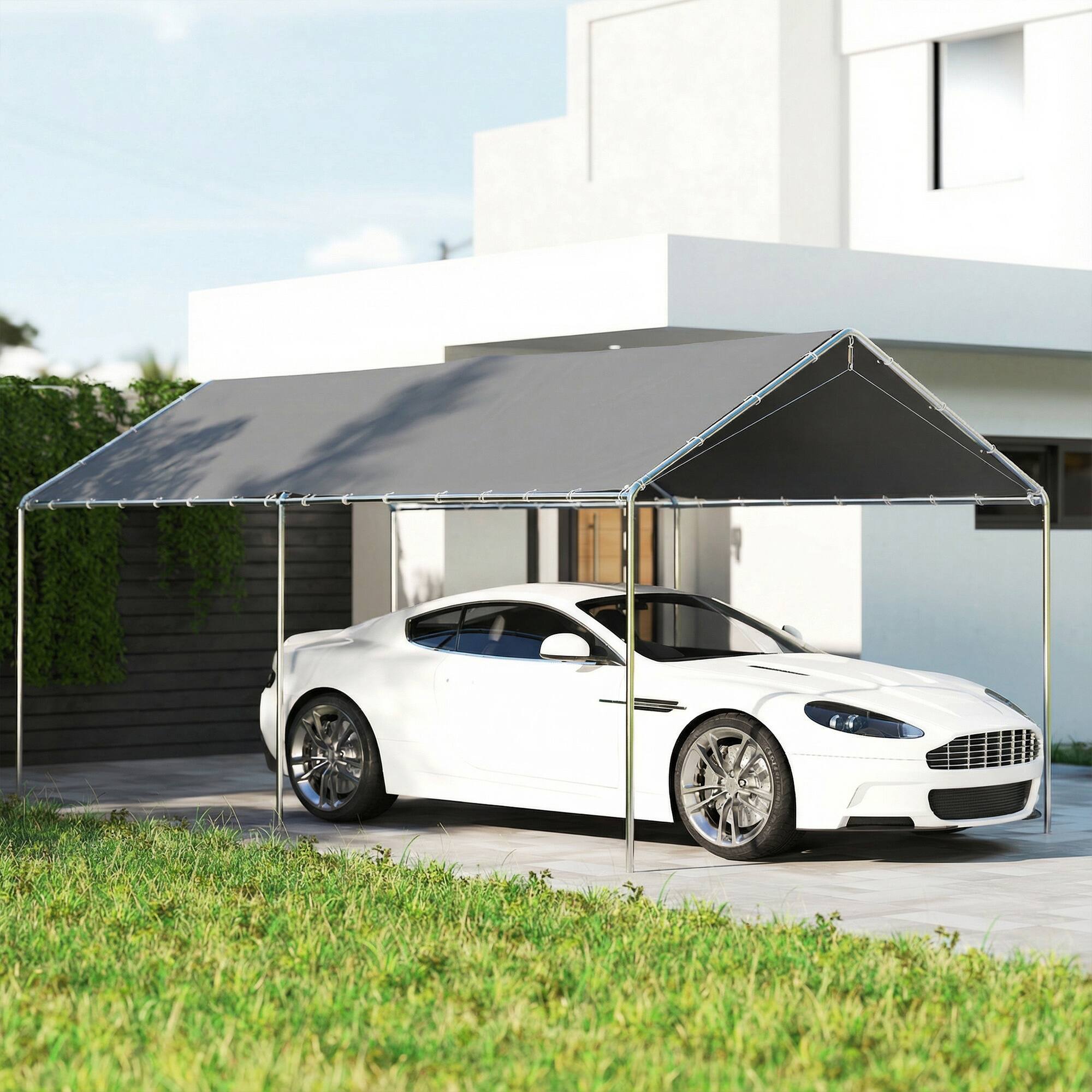 Alt View 1. Outsunny - x 19.5' Carport Heavy Duty Galvanized Car Canopy w/ Included Anchor Kit - Grey.