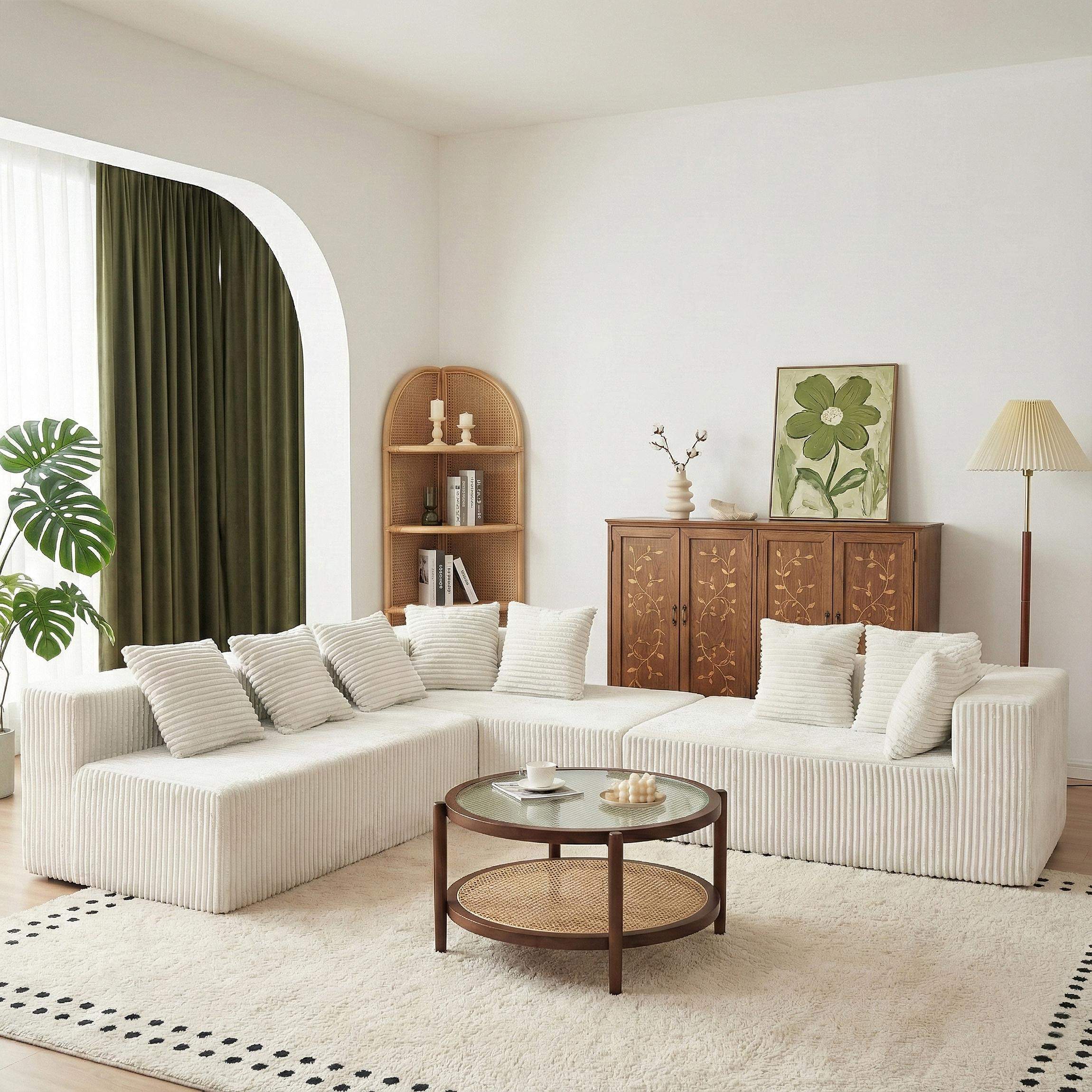 Back. Roomtec - 130 inch Boneless Couch Cloud Couch Sectional Corduroy Sofa for Living Room U Shaped Modular Sofa with Chaise No - Beige.