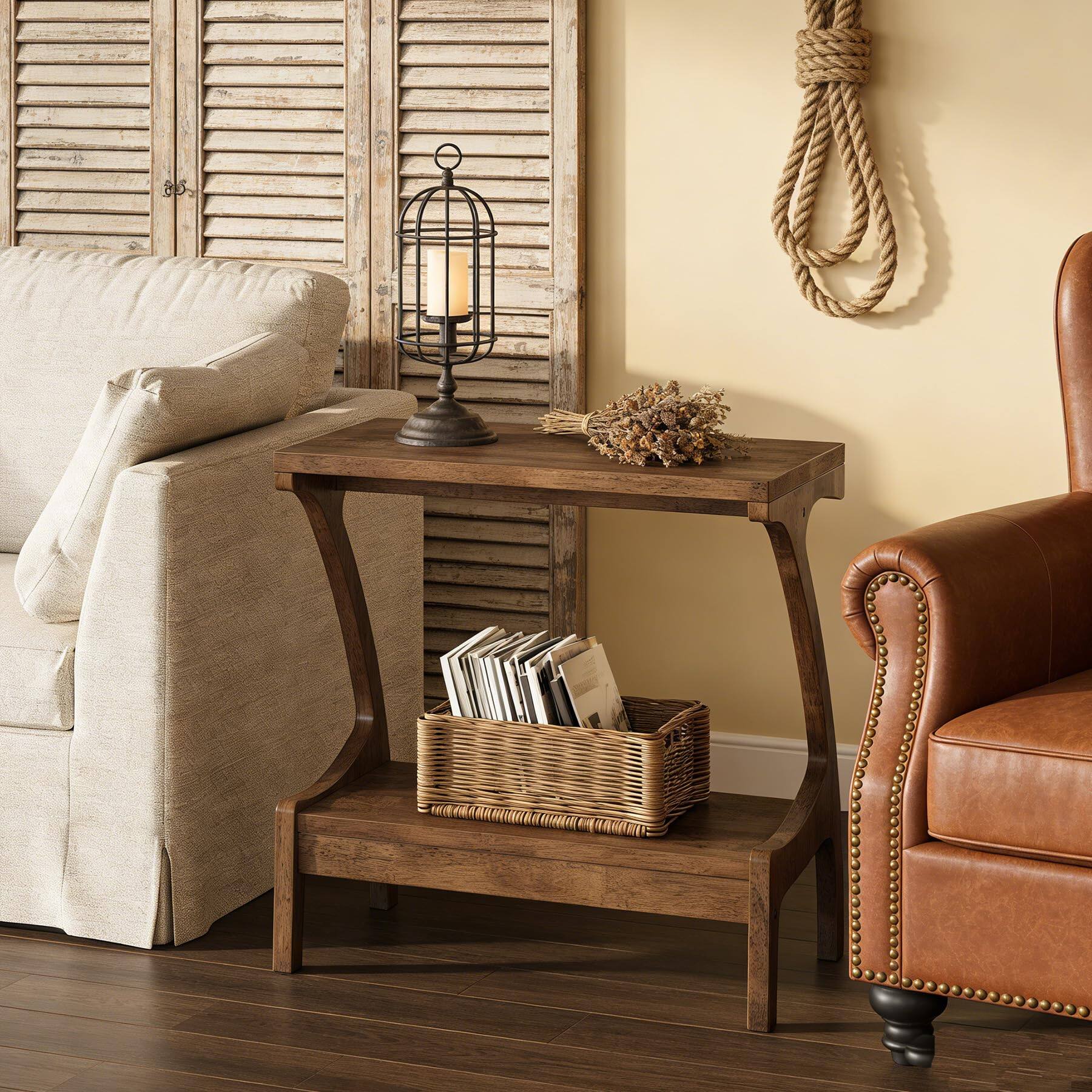 Tribesigns Solid Wood End Table with Storage Shelf, Small Accent Table ...