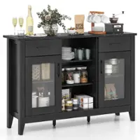 Costway Sideboard Buffet Cabinet with 2 Drawers 2 Doors 3 Open Compartments 4 Shelves - Black - Front_Zoom
