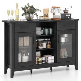 Costway - Sideboard Buffet Cabinet with 2 Drawers 2 Doors 3 Open Compartments 4 Shelves - Black