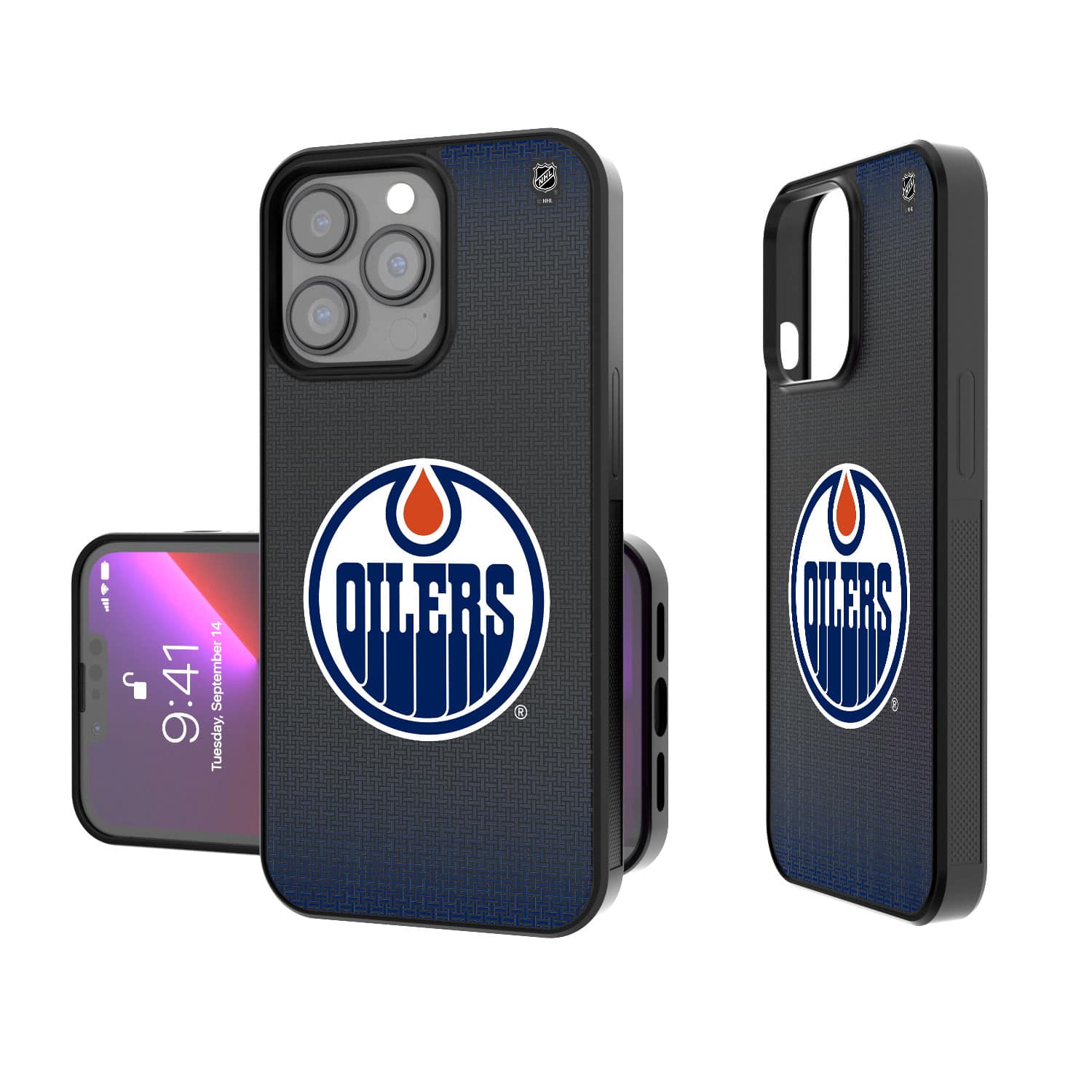 Keyscaper - NHL - Edmonton Oilers Linen Logo iPhone Bump Case - 15 Plus - Black