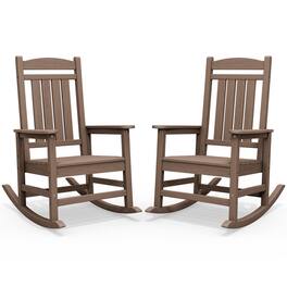 SERWALL - Outdoor Rocking Chair Set of 2, Patio Rocking Chair, HDPE All-Weather Oversized Outdoor Rocking Chair - Brown