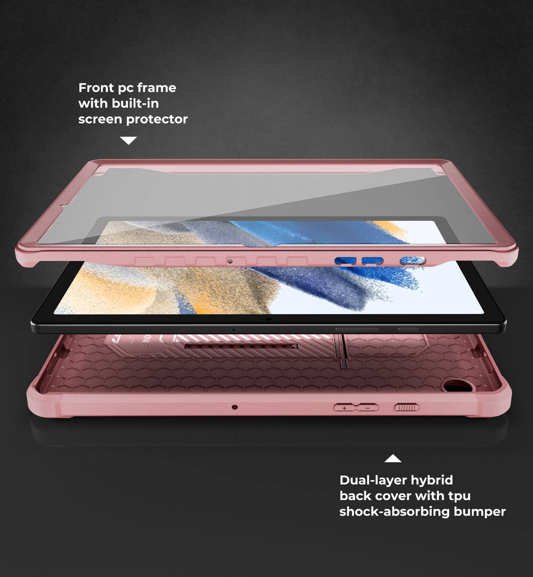 Front pc frame with built-in screen protector

Dual-layer hybrid back cover with tpu shock-absorbing bumper
