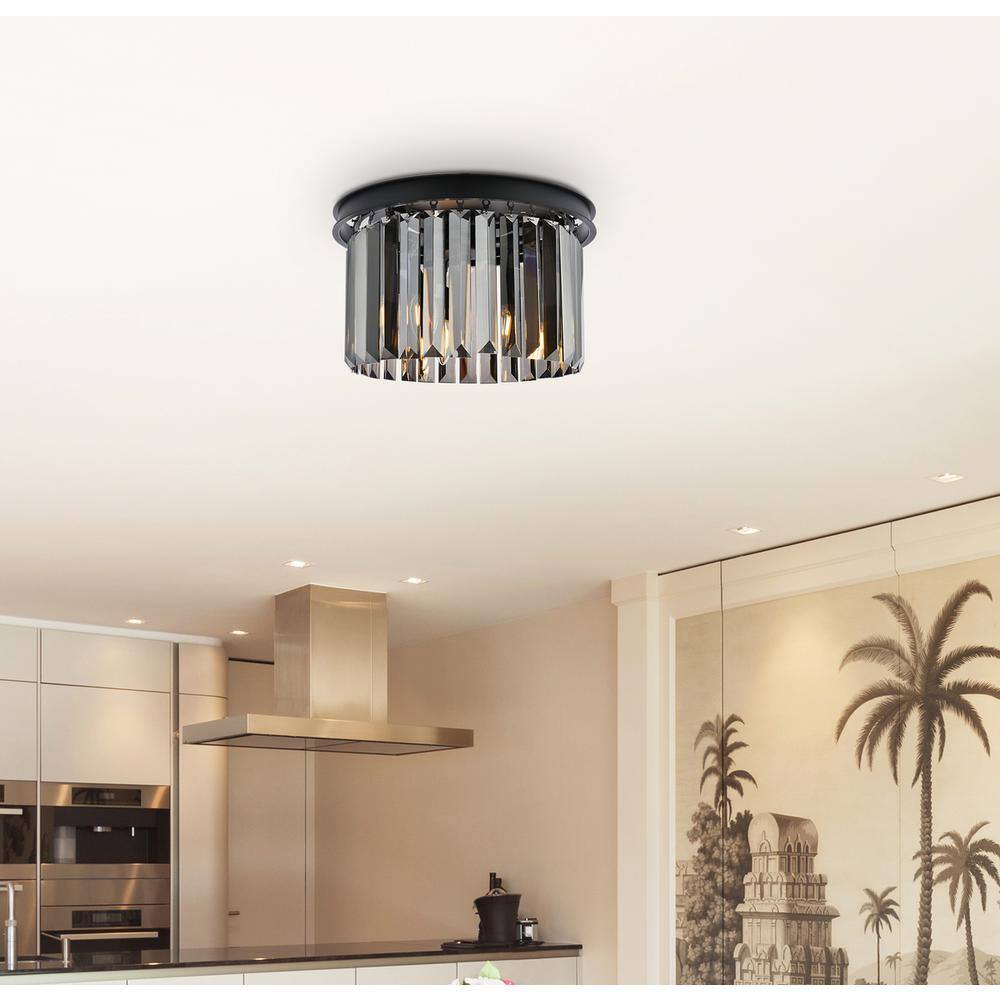 Alt View 1. Urban Classic - Sydney 3 light Matte Black Flush Mount Silver Shade (Grey) Royal Cut Crystal - Matte Black.