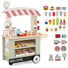 Costway - Kids Snacks & Sweets Food Cart Kids Toy Cart Play Set with 30 PCS Accessories - Green