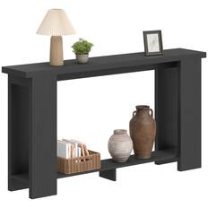 Front. Homcom - Console Table, 63" Narrow Entryway Table with Thickened Tabletop for Living Room, Hallway - Black.