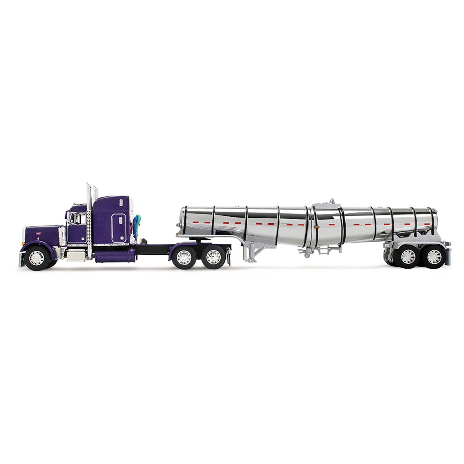 Alt View 3. First Gear - Peterbilt 379 w/63" Mid-Roof Sleeper & Polar Deep Drop Trailer Wild Orchid Purple w/Black 1/64 by DCP/First Gear.