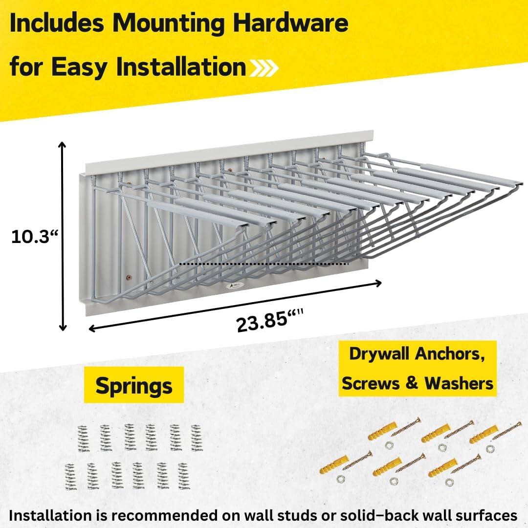 Includes Mounting Hardware for Easy Installation

10.3

Springs

23.85"

Drywall Anchors, Screws & Washers

Installation is recommended on wall studs or solid-back wall surfaces