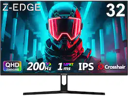 Z Z-Edge - UG32 32" 2560x1440 2K QHD 200Hz (DP) 144Hz (HDMI) 1ms IPS Gaming Monitor, Flat Panel, FreeSync, HDMI x2 , DP x2 - Black