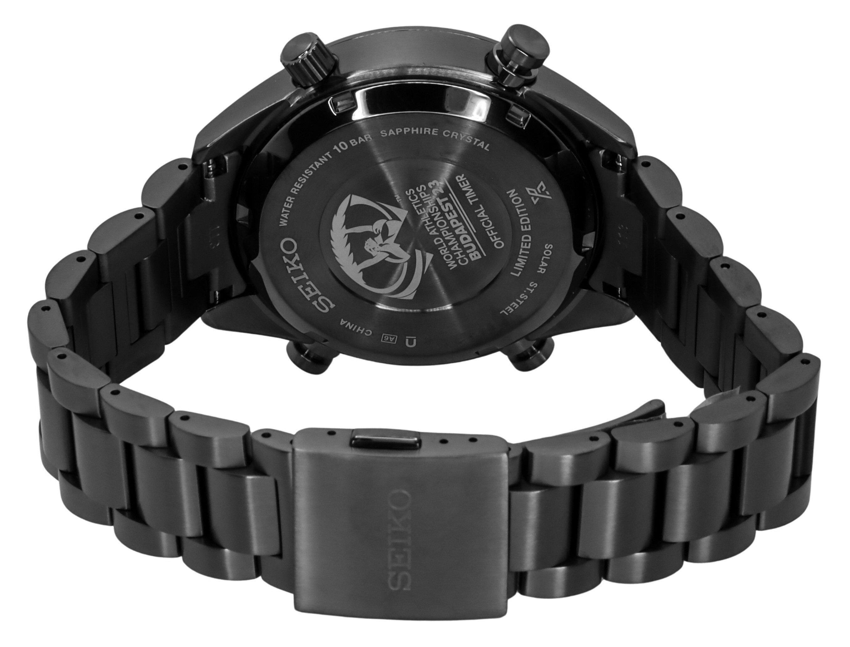 Sapphire 10 Bar Crystal Resistant 23 Timer A 2 ETICS Water Athletics Budapest 23 Official Edition World Limited Solar Seiko St. Steel China DV U Seiko