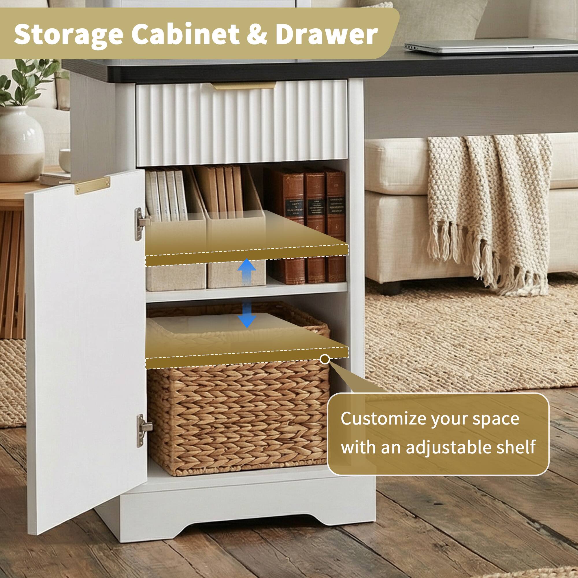 Z Edge Executive L Shaped Desk, Home Office Desk with File Drawer ...