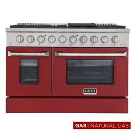 Kucht - 48 in. 6.7 cu. ft. Natural Gas Range with Sealed Burners and Two Ovens - One Convection - in Red - Red