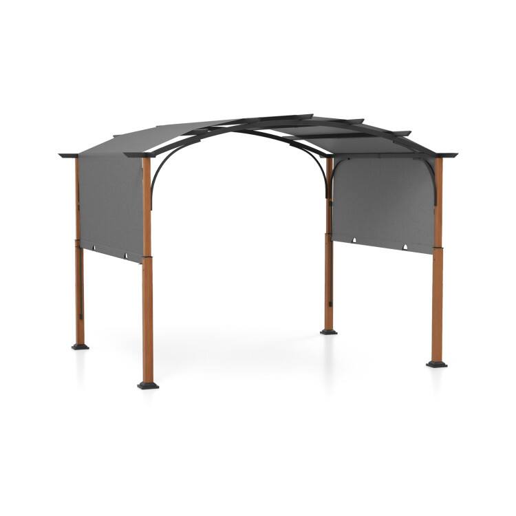 Alt View 2. Mondawe - 10x12ft Freestanding Retractable Pergola w/ Canopy, Outdoor Patio Shade Structure with Powder-Coated Frame - Grey.