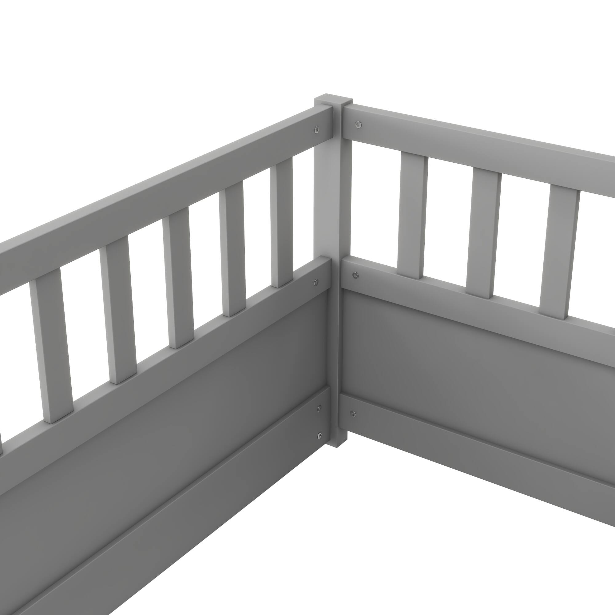 Alt View 8. GOODSILO - Twin Size Floor Bed with Safety Barrier and Door for Children, Montessori Inspired Wooden Frame - Grey.